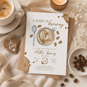 Invitación Una Bebé Está Preparando Café Tema de Baby Shower
