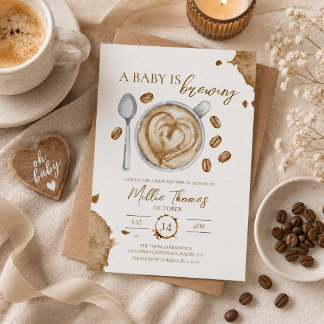 Invitación Una Bebé Está Preparando Café Tema de Baby Shower