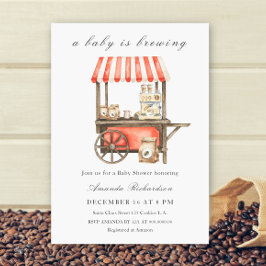 Invitación Una Bebé Está Preparando Carrito de Café para Baby