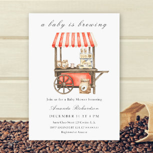 Invitación Una Bebé Está Preparando Carrito de Café para Baby