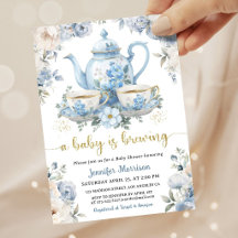 Una Bebé Está Preparando Té Baby Shower Niño Azul