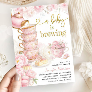 Invitación Una Bebé Está Preparando Té Fiesta de Bebé Floral 