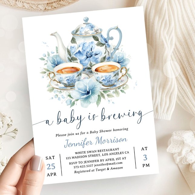 Invitación Una Bebé Está Preparando Té Fiesta de Bebé Niño Az (Subido por el creador)