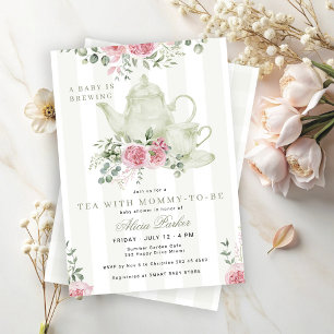 Invitación Una bebé está preparando té floral, baby shower ne