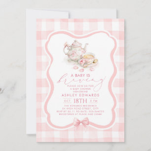 Invitación Una Bebé se está Gestando Fiesta de Té Rosa para B