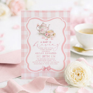 Invitación Una Bebé se está Gestando Fiesta de Té Rosa para B