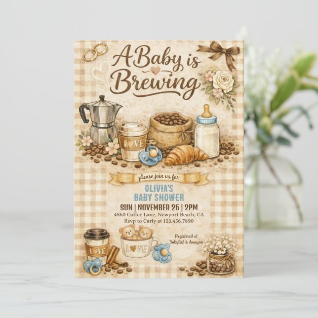 Invitación Una Bebé se está Preparando Fiesta de Bebé de Café (Anverso de pie)