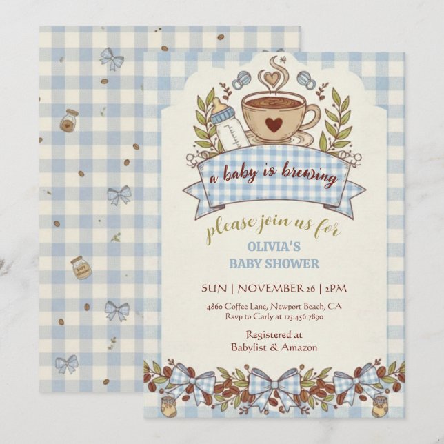 Invitación Una Bebé se está Preparando Regalo de Gingham para (Anverso / Reverso)