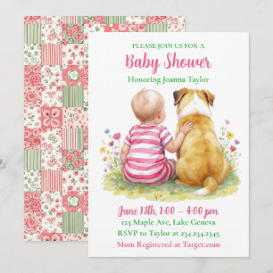 Invitación Una bebé y su perro   Baby Shower Rosa de Niña