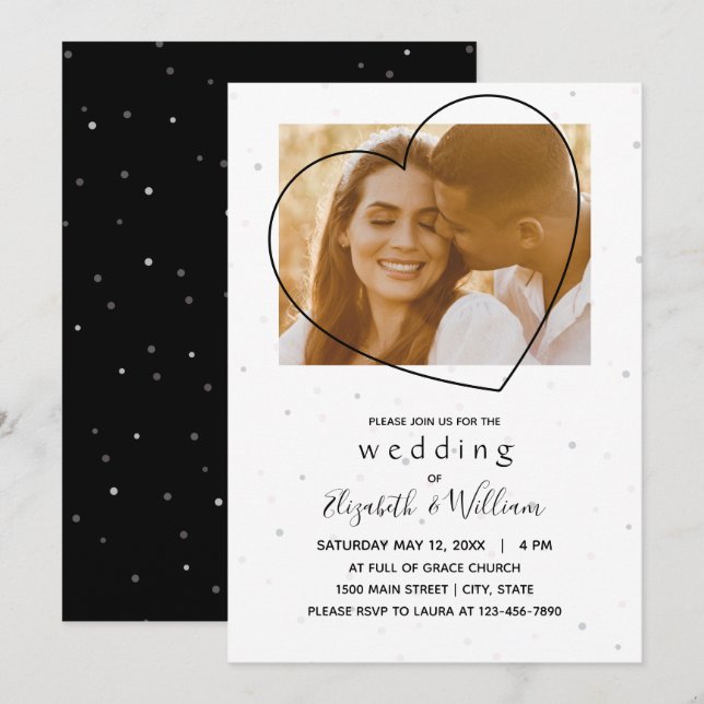Invitación Una bella línea fotográfica de matrimonio elegante (Anverso / Reverso)
