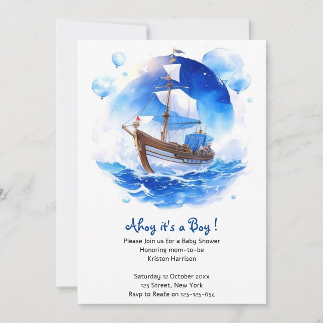 Invitación Una Bienvenida Marítima: Nautical Boy Baby Shower (Anverso)