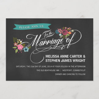 Invitación Una boda de banderas florales en un tablero rústic