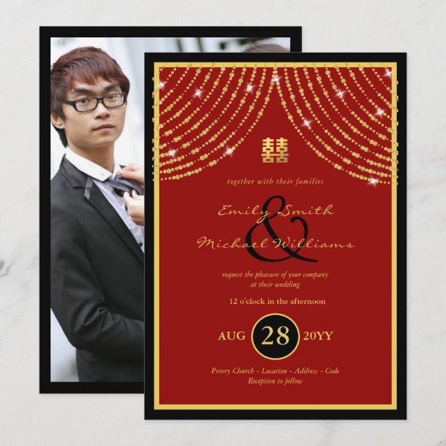 Invitación Una boda fotográfica china invita a Ampersand (Anverso / Reverso)