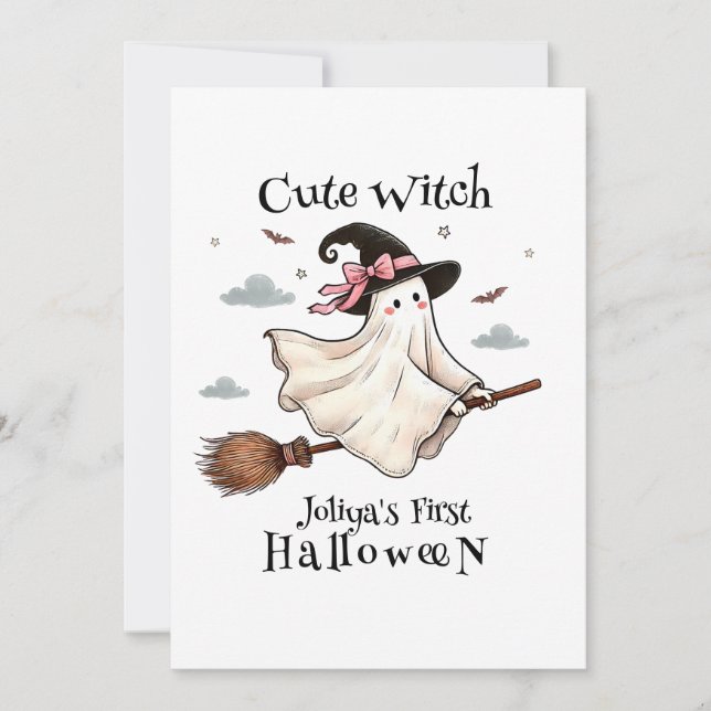 Invitación Una bruja simple y elegante primero de Halloween (Anverso)