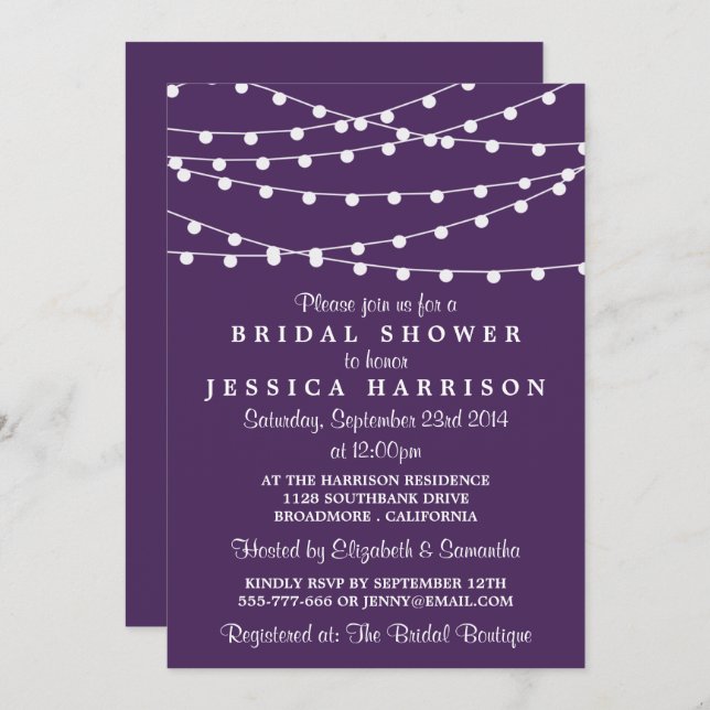 Invitación Una Cadena Moderna Enciende La Ducha Morada Bridal (Anverso / Reverso)