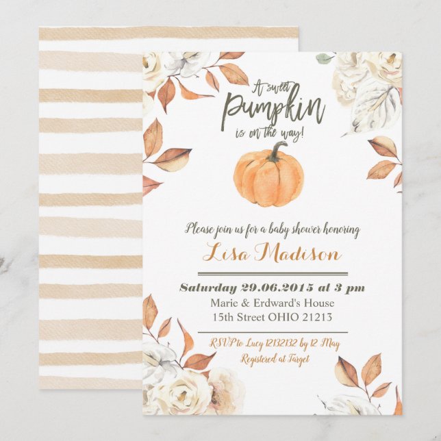 Invitación Una calabaza dulce está en la manera que la fiesta (Anverso / Reverso)