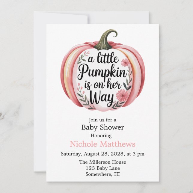 Invitación Una Calabaza En Camino De Baby Shower (Anverso)