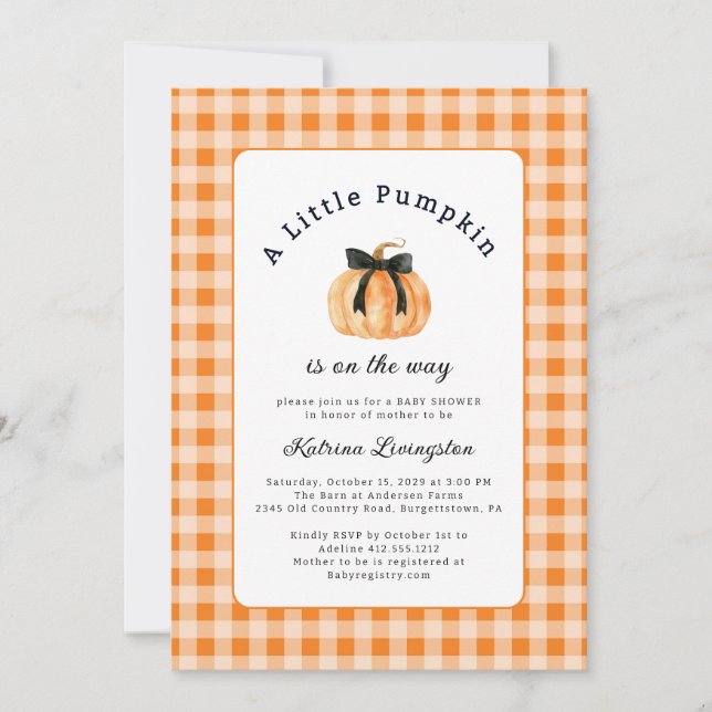 Invitación Una calabaza está en camino a Baby Shower (Anverso)