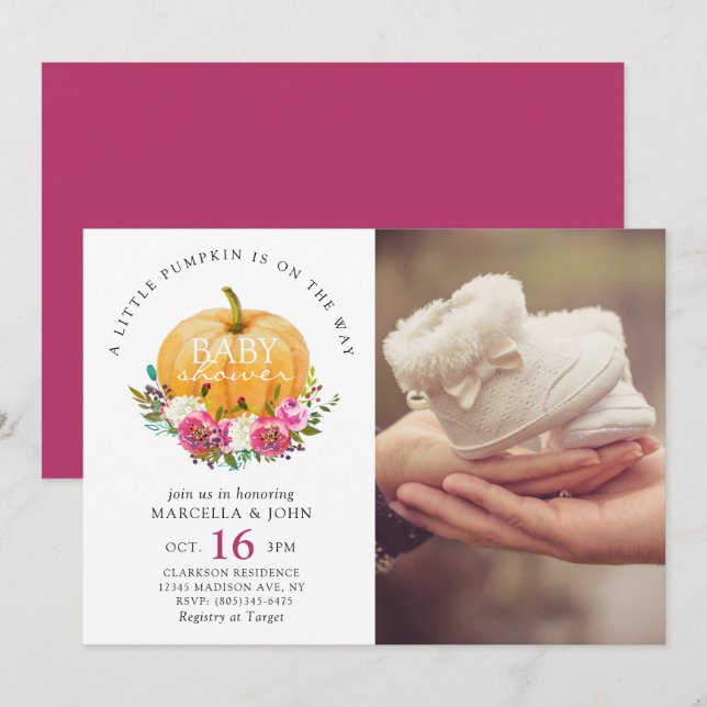 Invitación Una calabaza está en camino a Baby Shower (Anverso / Reverso)