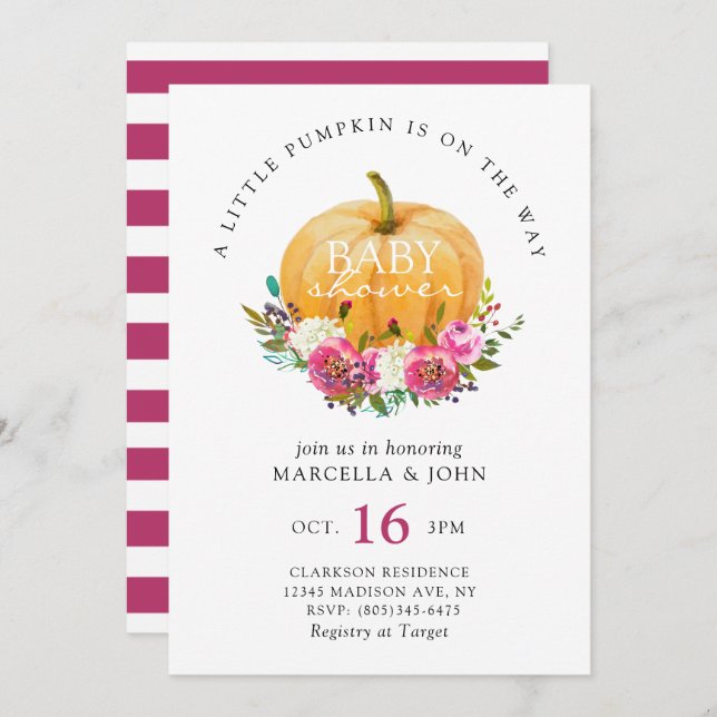 Invitación Una calabaza está en camino a Baby Shower (Anverso / Reverso)