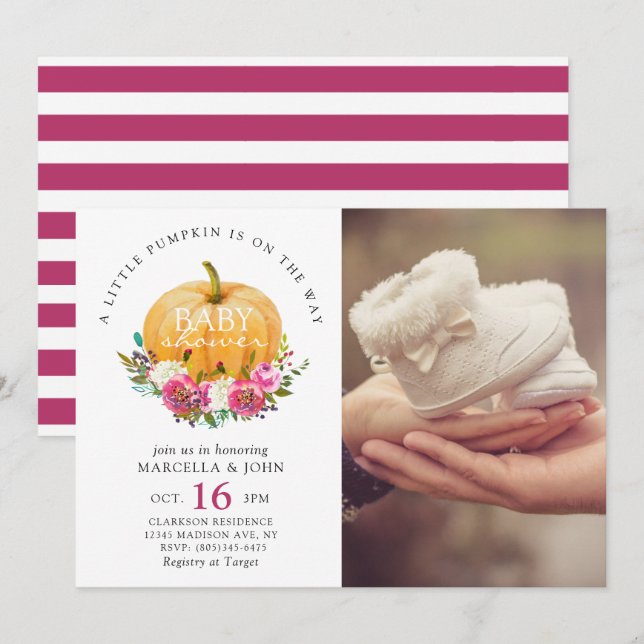 Invitación Una calabaza está en camino a Baby Shower (Anverso / Reverso)