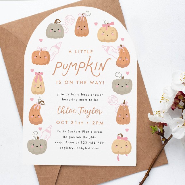 Invitación Una calabaza está en camino, Chica Baby Shower (Subido por el creador)