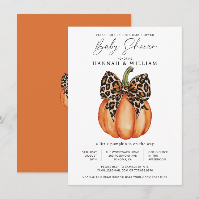 Invitación Una Calabaza Está En Camino De Baby Shower (Anverso / Reverso)