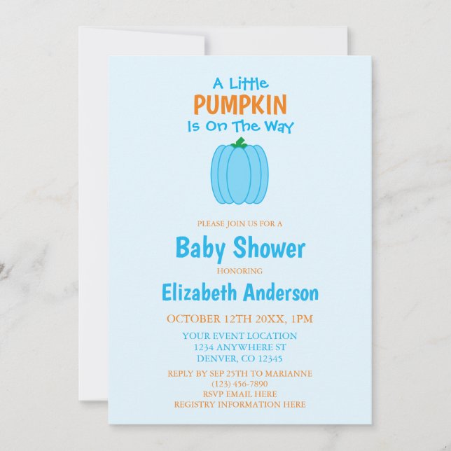 Invitación Una Calabaza Está En Camino De Baby Shower (Anverso)