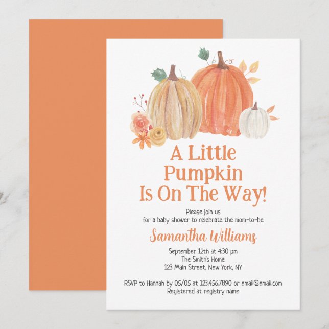 Invitación Una Calabaza Está En Camino De Baby Shower (Anverso / Reverso)