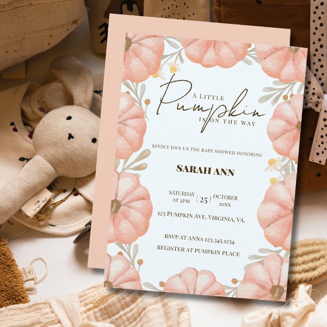 Invitación Una Calabaza Está En Camino De Baby Shower (A Little Pumpkin Is On The Way Baby Shower Invitation)