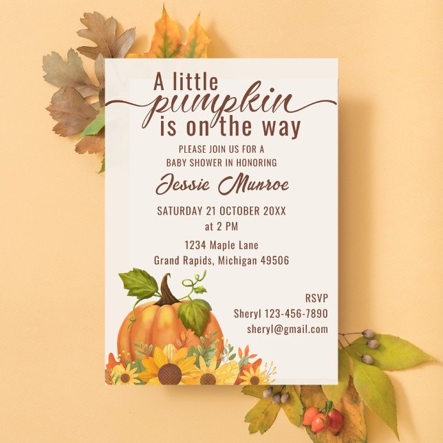 Invitación Una Calabaza Está En Camino De Baby Shower (A little pumpkin is on the way baby shower invitation
)