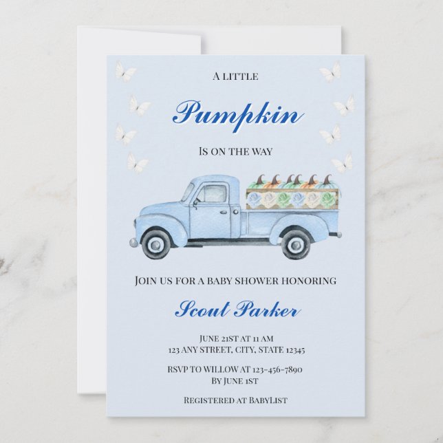 Invitación Una Calabaza Está En Camino De Baby Shower (Anverso)