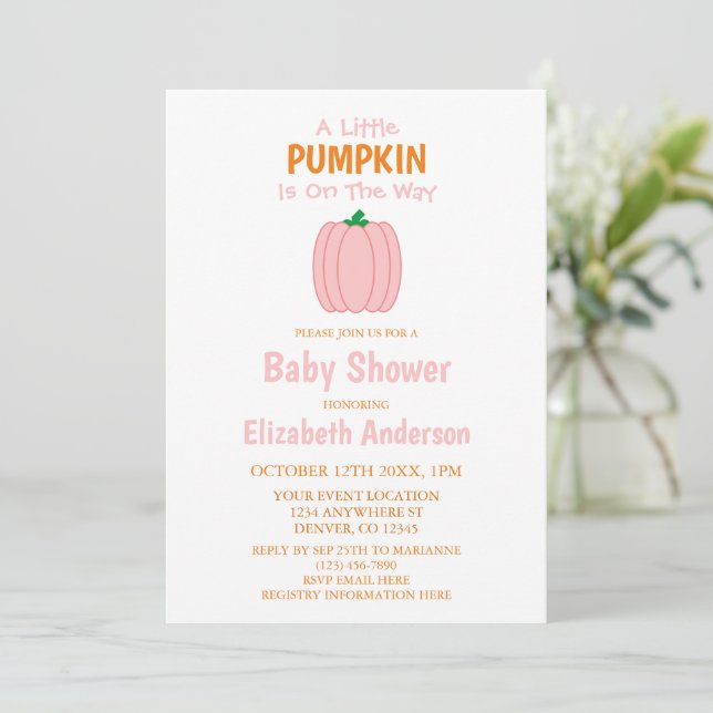 Invitación Una Calabaza Está En Camino De Baby Shower (Anverso de pie)