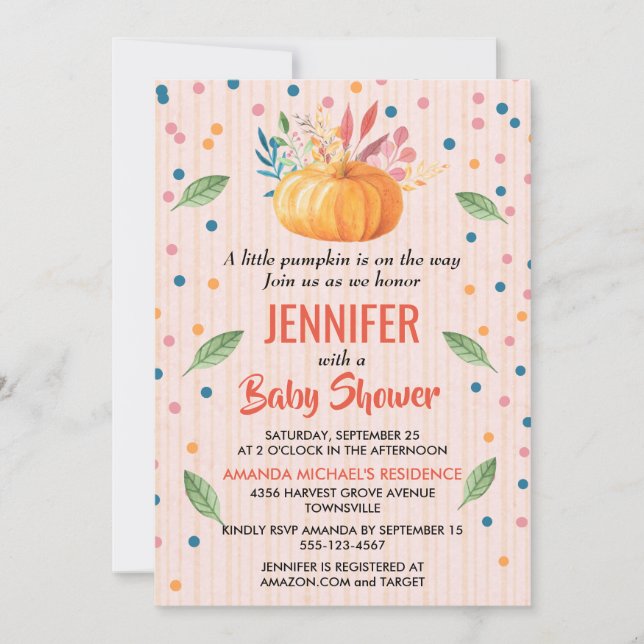 Invitación Una Calabaza Está En Camino De Baby Shower (Anverso)