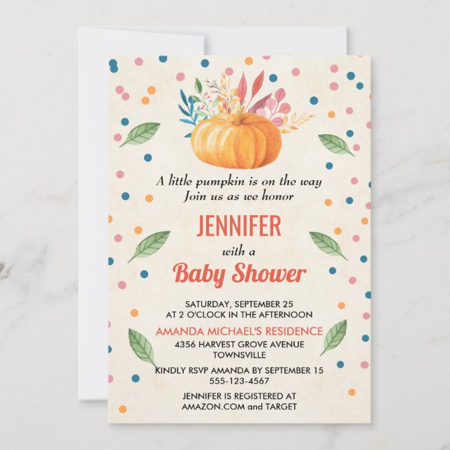 Invitación Una Calabaza Está En Camino De Baby Shower (Anverso)