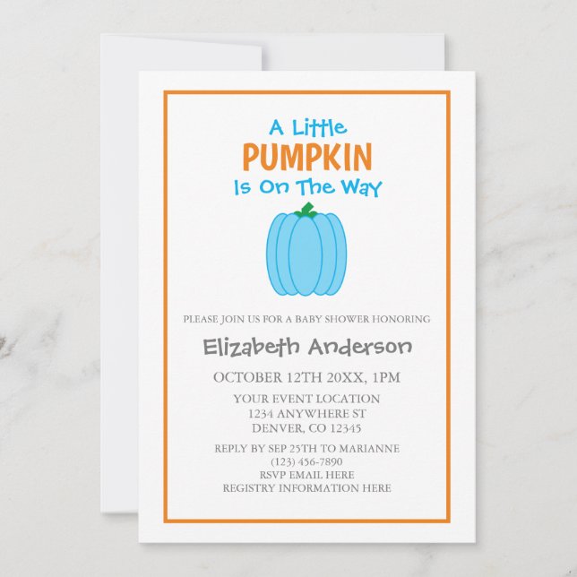 Invitación Una Calabaza Está En Camino De Baby Shower (Anverso)