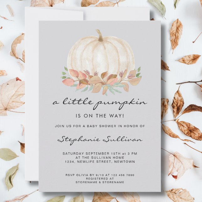 Invitación Una Calabaza Está En Camino De Baby Shower Gris (Subido por el creador)