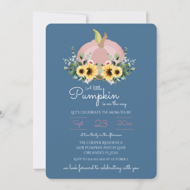 Invitación Una calabaza está en camino de Baby Shower Invite (Anverso)