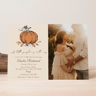 Invitación Una Calabaza Está En Camino De La Foto De Baby Sho