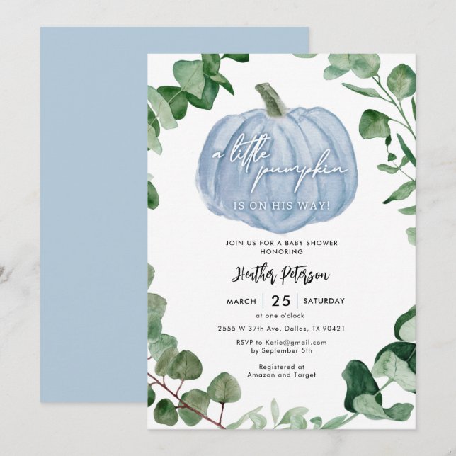 Invitación Una calabaza está en camino de su chico Baby Showe (Anverso / Reverso)