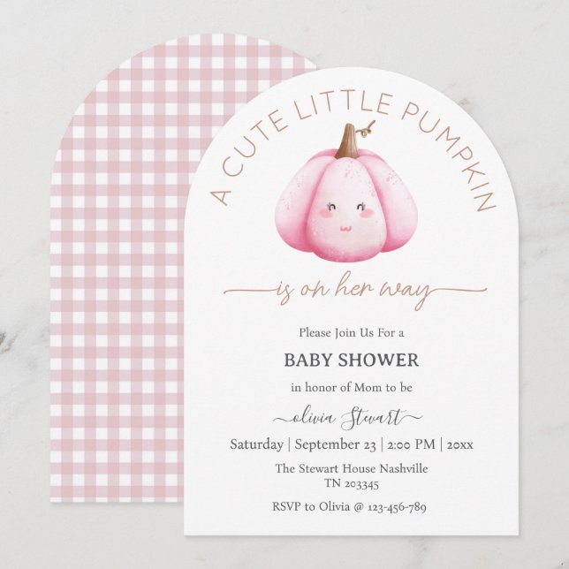 Invitación Una calabaza linda está de camino a Baby Shower (Anverso / Reverso)