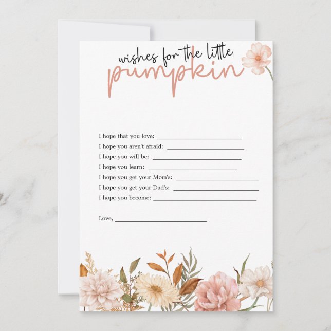 Invitación Una calabaza pequeña está en camino | Deseos para  (Anverso)