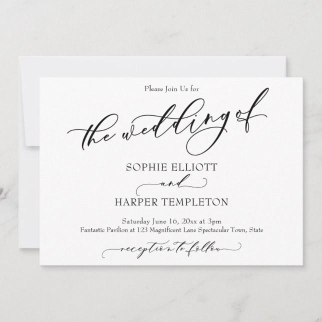 Invitación Una Caligrafía De Lujo Sencilla El Boda De (Anverso)