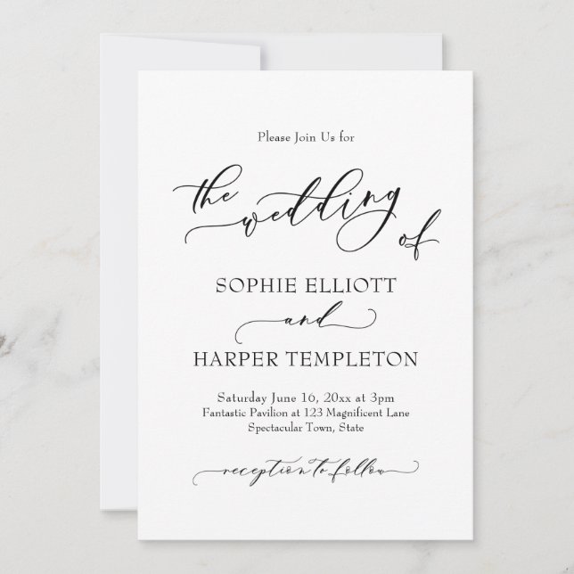 Invitación Una Caligrafía De Lujo Sencilla El Boda De (Anverso)