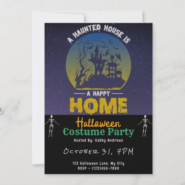 Invitación Una casa embrujada es un hogar feliz Halloween neg (Anverso)