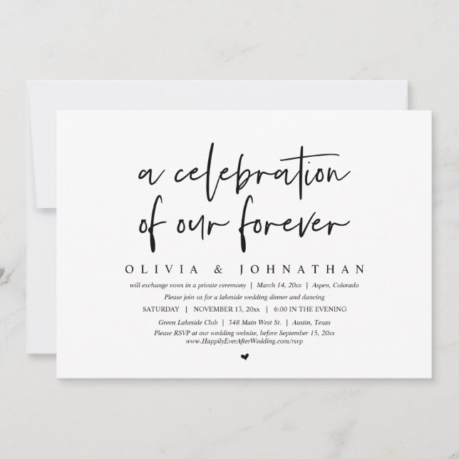 Invitación Una celebración de nuestro eterno y Boda Elopement (Anverso)