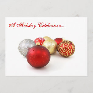 Invitación Una celebración navideña, baubles rojos y blancos