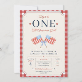 Invitación UNA Chica Americana Cumpleaños Número Uno American