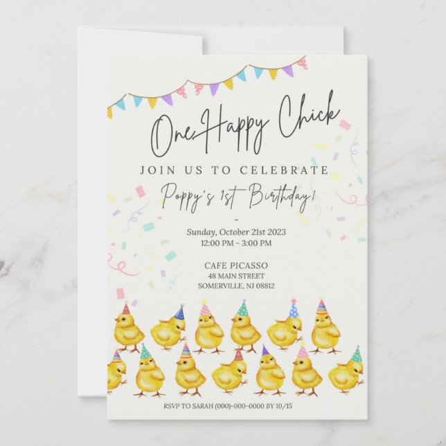 Invitación ¡Una chica feliz! Cumpleaños de Chick (Anverso)