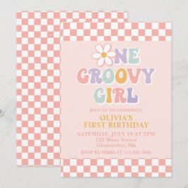 Invitación Una chica genial Retro chica primer cumpleaños